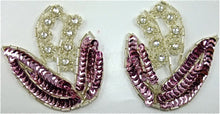 Load image into Gallery viewer, Flower Pair with Dark Pink Silver Sequins and Beads 2.5&quot; X 3.5&quot;
