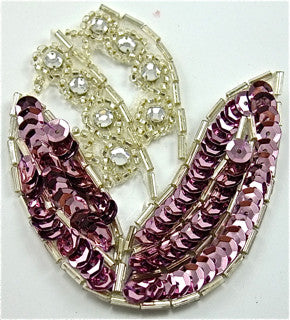 Flower Single with Pink Sequins and Rhinestones 2.5" x 3.5"