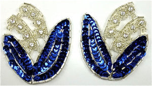 Flower Pair with Blue Sequins and Rhinestones 2.5" x 3.5"