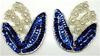Flower Pair with Blue Sequins and Rhinestones 2.5