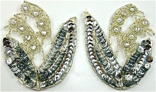 Flower Pair with Silver Sequins and Rhinestones 2.5" x 3.5"