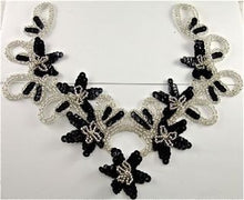 Load image into Gallery viewer, Flower Neckline Made Black Sequins Silver Beads and Rhinestones 10&quot; x 9.5&quot;