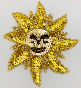 Sun Face with Gold/Bronze Sequins, Beads and Rhinestones 5" x 4.5"