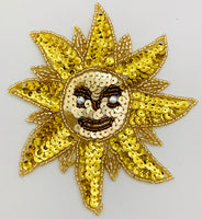 Sun Face with Gold/Bronze Sequins, Beads and Rhinestones 5