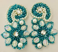 Flower Pair Designer with Turquoise Beads and Pearls and Rhinestone 3