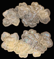 Flower Motif Pair with White and Iridescent Sequins and Beads 10