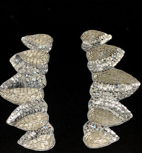 Designer Motif Leaf Neckline with Silver Sequins and Beads 3" x 6.5"