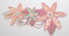 Load image into Gallery viewer, Flower Spray with Three Flowers Pink Mint Pearls Rhinestones 8&quot; x 4&quot;