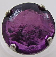 Load image into Gallery viewer, Button with Purple Glass in Silver Setting 1&quot;