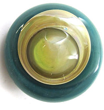 Load image into Gallery viewer, Button Glass with Dark Green Cream and Dark Yellow in Glass 1&quot;+