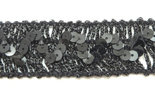 Load image into Gallery viewer, Trim with Black Thread and Black ZigZag Sequins 1&quot; Wide Sold by the yard