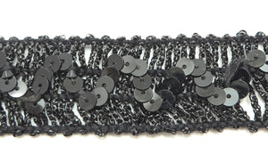 Trim with Black Thread and Black ZigZag Sequins 1" Wide Sold by the yard