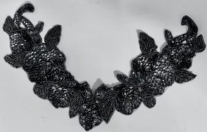 Flower Collar Neckline with Gun-Metal Sequins and Beads 7" x 13"