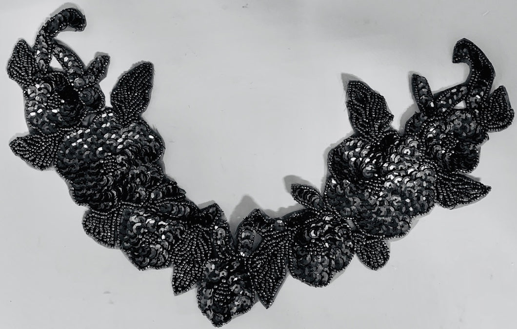 Flower Collar Neckline with Gun-Metal Sequins and Beads 7