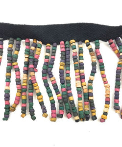 Trim Fringe with Multi-Colored Wooden Beads 2" Wide, Sold By Yard