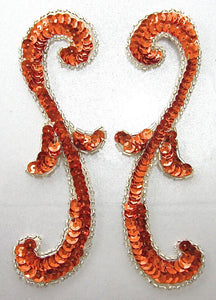 Designer Motif with Orange Sequins and Silver Beads 6" x 3"