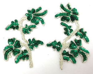 Pair or Single, Flower with Emerald Green Sequins and Silver Beads 5" x 4"