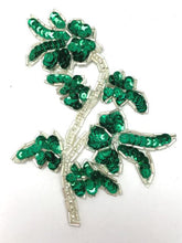 Load image into Gallery viewer, Pair or Single, Flower with Emerald Green Sequins and Silver Beads 5&quot; x 4&quot;