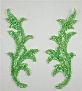 Leaf Pair with Mint Green Sequins and Beads 7.5" x 3"