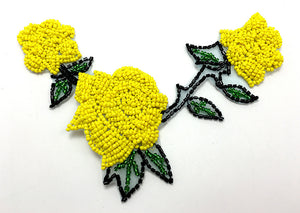 Roses with Triple Yellow Beads, Black and Green Beads 6" x 4.5"
