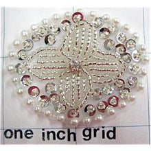 Load image into Gallery viewer, Designer Motif Oval Shaped with Rhinestone and Silver Beads 2&quot;