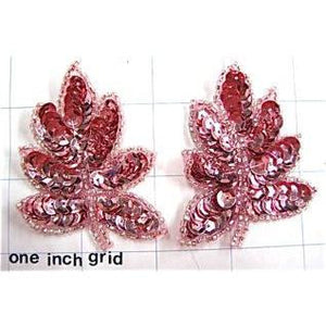 Leaf Pair with Pink Beads and Sequins* 2.75"