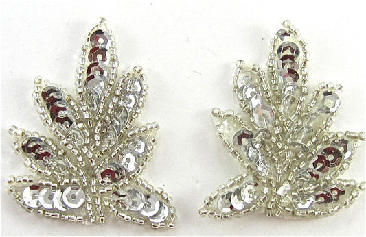 Leaf Pairs with Silver Sequins and Beads 2" x 1.2"