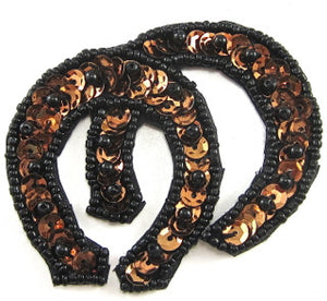 Horseshoe Double Bronze with Blk Beads 2.5" x 2.5"