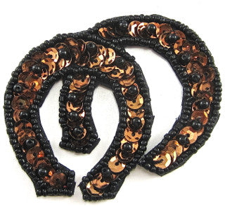 Horseshoe Double Bronze with Blk Beads 2.5