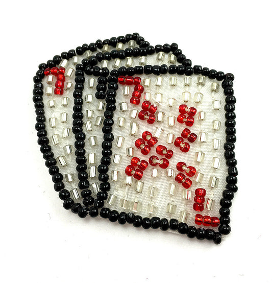 Playing Card Beaded Appliqué “7-7-7” Red, White and Black Beads 1.5" x 2"