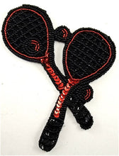 Load image into Gallery viewer, Tennis Racquet Two with Black and Red Sequins and Beads 5&quot; x 4.5&quot;