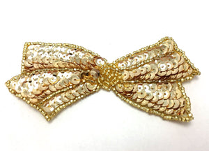 Bow with Gold Sequins and Beads 2" x 4"