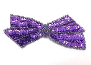 Bow with Purple Sequins and Beads 2" x 4"