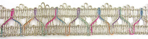 Trim with Multicolored Threads and Bullion Silver Thread 1.5 " Sold by the Yard