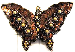 Butterfly Bronze Sequins and Gold Beads 2.5" x 3.5"