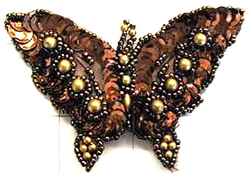 Butterfly Bronze Sequins and Gold Beads 2.5