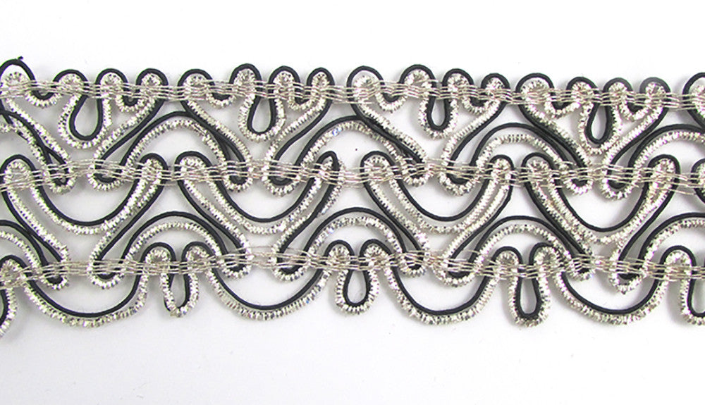 Trim with Silver and Black Bullion Thread 2.75" Wide