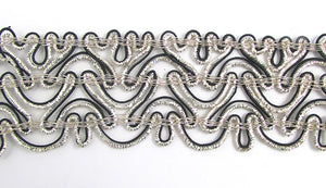 Trim with Silver and Black Bullion Thread 2.75" Wide