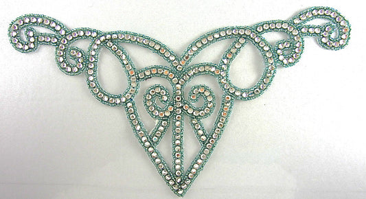 Designer Motif with Mint Green Beads Surrounding Mega Rhinestones 11" x 7"