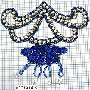 Designer Motof with Rhinetones and Blue Sequins and Beads 5" x 5"