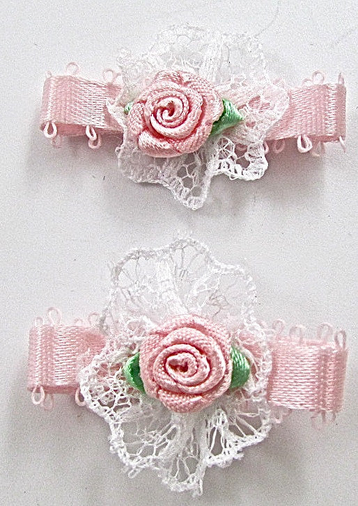 Flower Pink with white Lace Set of Two 1.25"