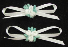 Load image into Gallery viewer, Flower Set of 2 White Green Embroidery with Ribbon Bow 2&quot; x 1&quot;