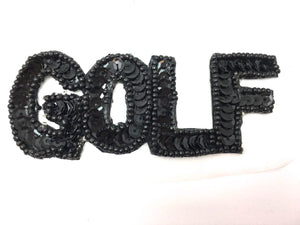 Golf Word Spelled out in Black Sequins and Beads w/ 2 Variants 1.5" x 4"