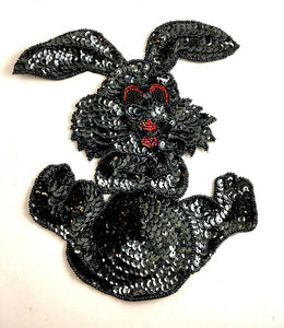 Rabbit with Dark Grey Sequins and Beads 8.5" x 7"