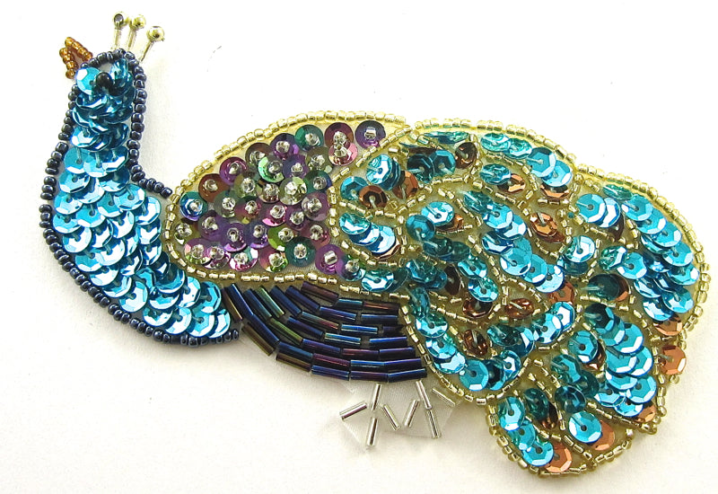 Peacock with MultiColored Turquoise Sequins and Beads 5