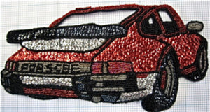 Porsche with Red Silver and Black Sequins and Beads 10" x 5"