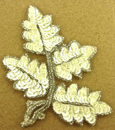 Leaf with China White Sequins/silver Beads 5" x 4"
