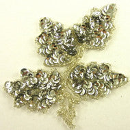 Leaf with Silver Beads and Sequins 4" x 5"