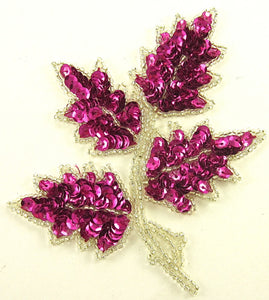 Leaf with Sliver Beads and Fuchsia Sequins 5" x 4"