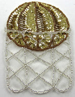 Load image into Gallery viewer, Basketball and Hoop Silver Gold Bronze Beads and Sequins 5&quot; x 4&quot; - Sequinappliques.com